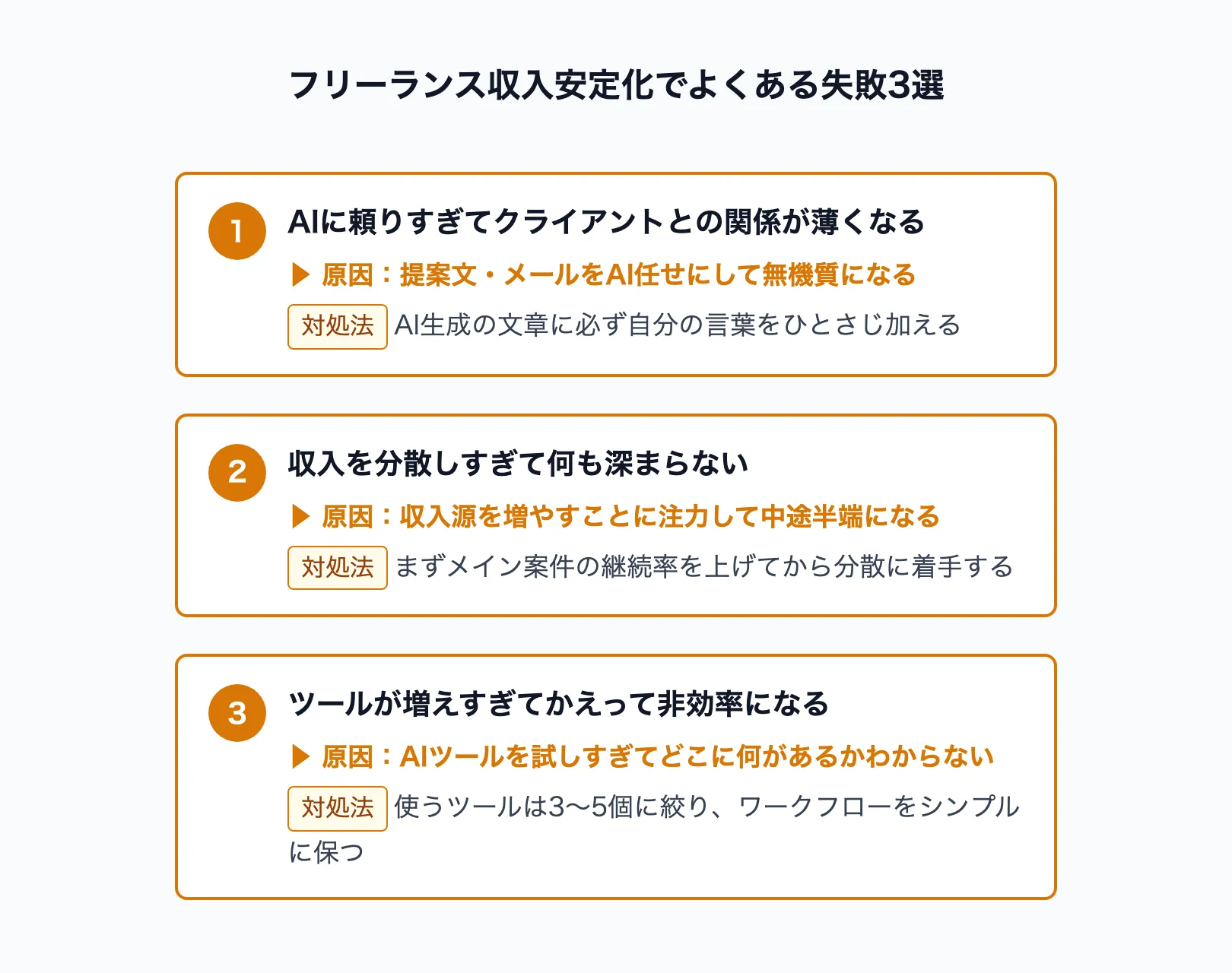 フリーランス収入安定化でよくある失敗3選